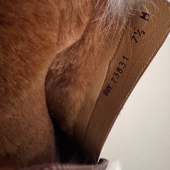 Stuart Weitzman Brown Leather Fur Cuff Lined Buckle Boots 7.5 - Picture 5 of 12